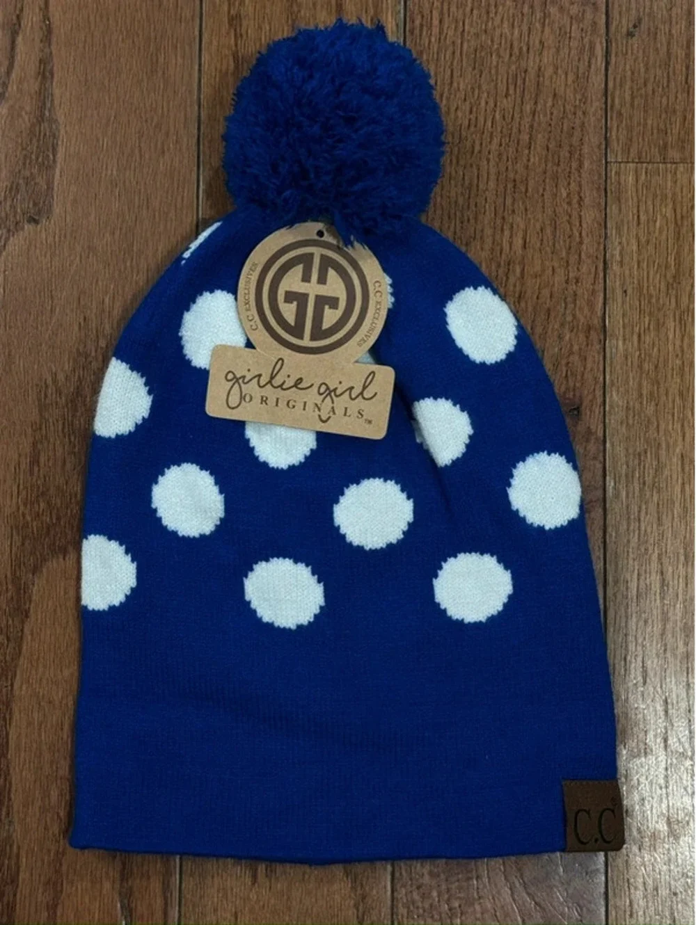Women’s Beanie Polka Dots Royal Blue - New